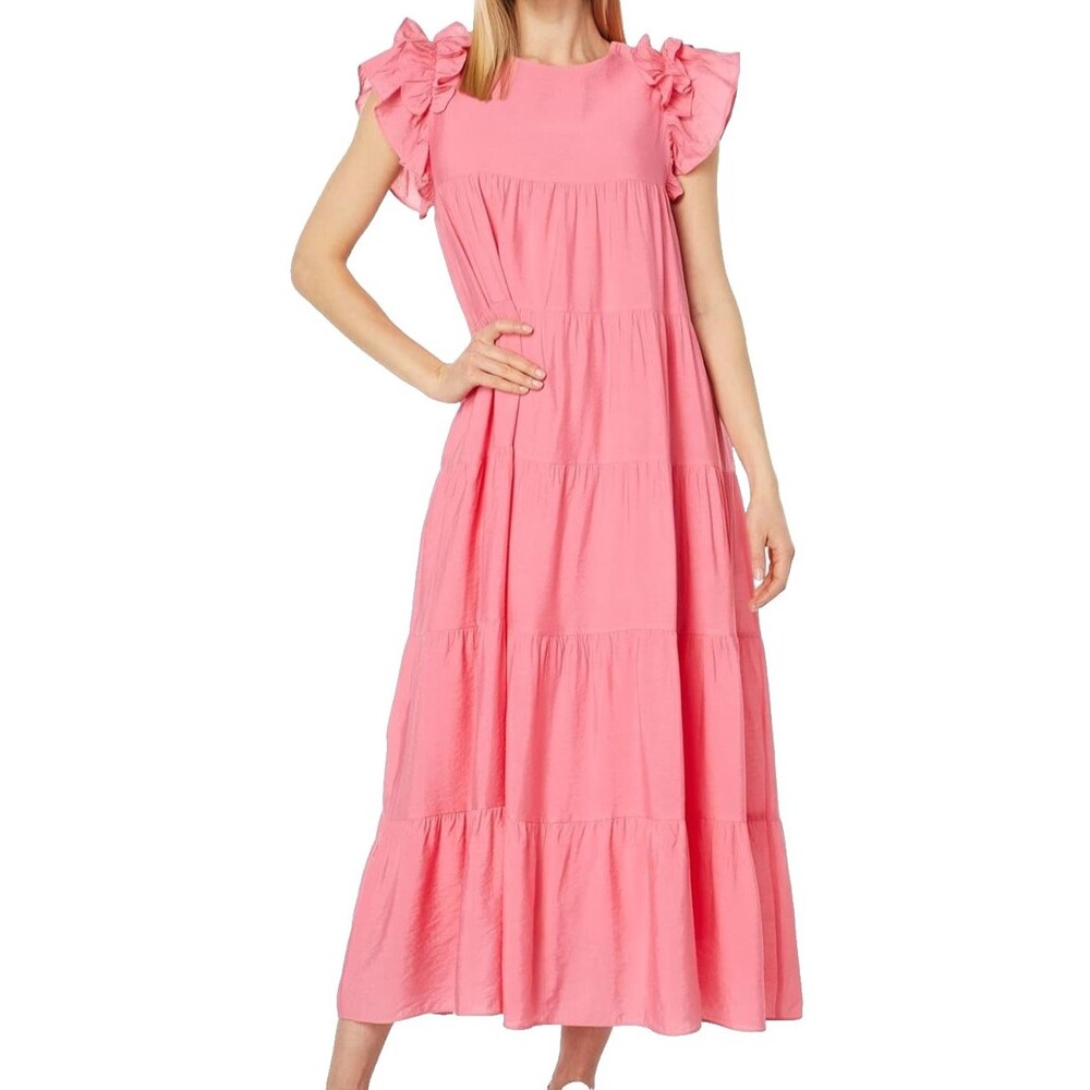 English Factory Tiered Maxi Dress Plus 1X Rose Flutter Sleeve Ruffle Cottagecore